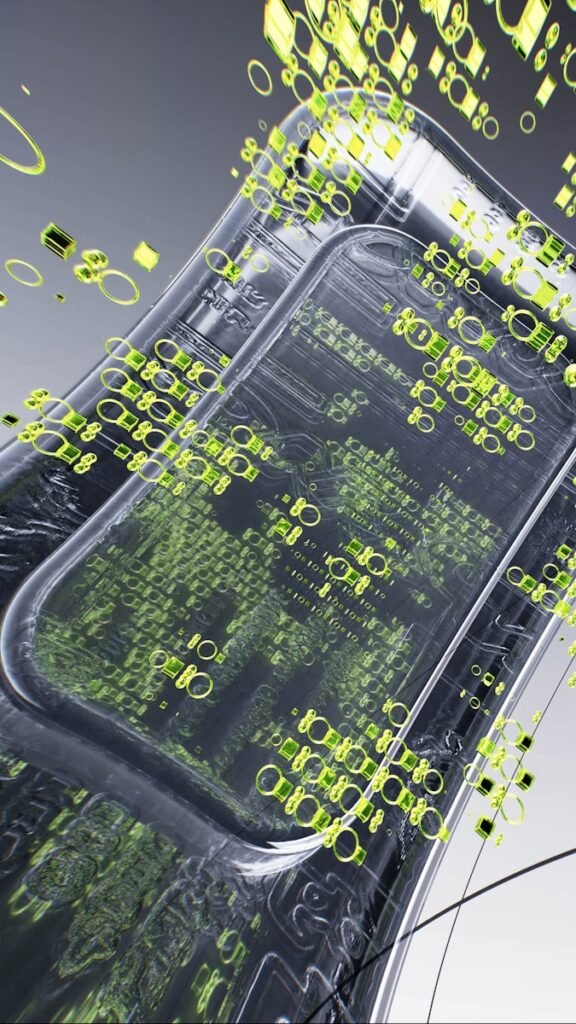 Project Genie: Experimenting With Infinite, Interactive Worlds 5 a cell phone with a lot of green dots on it